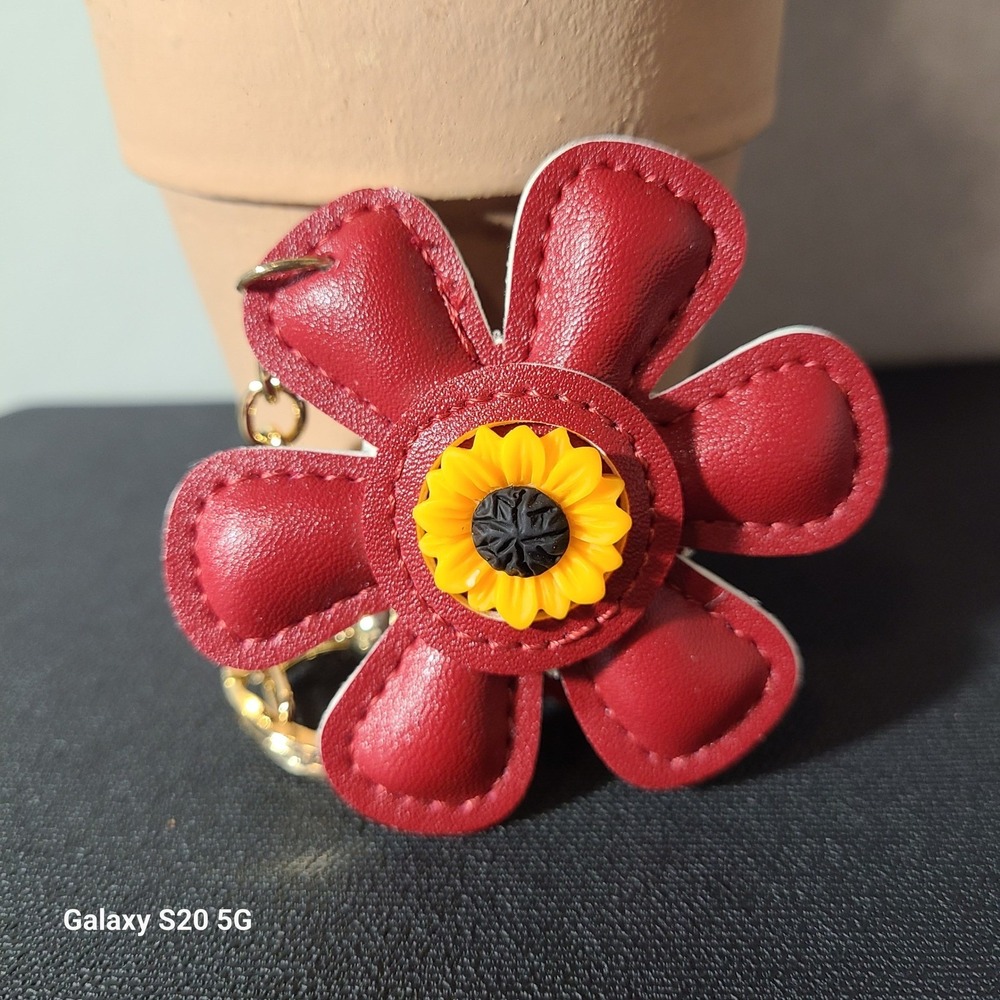 Red Flower Keychain Purse Charm Bag Charm Sunflower Tassel Accessory NWOT